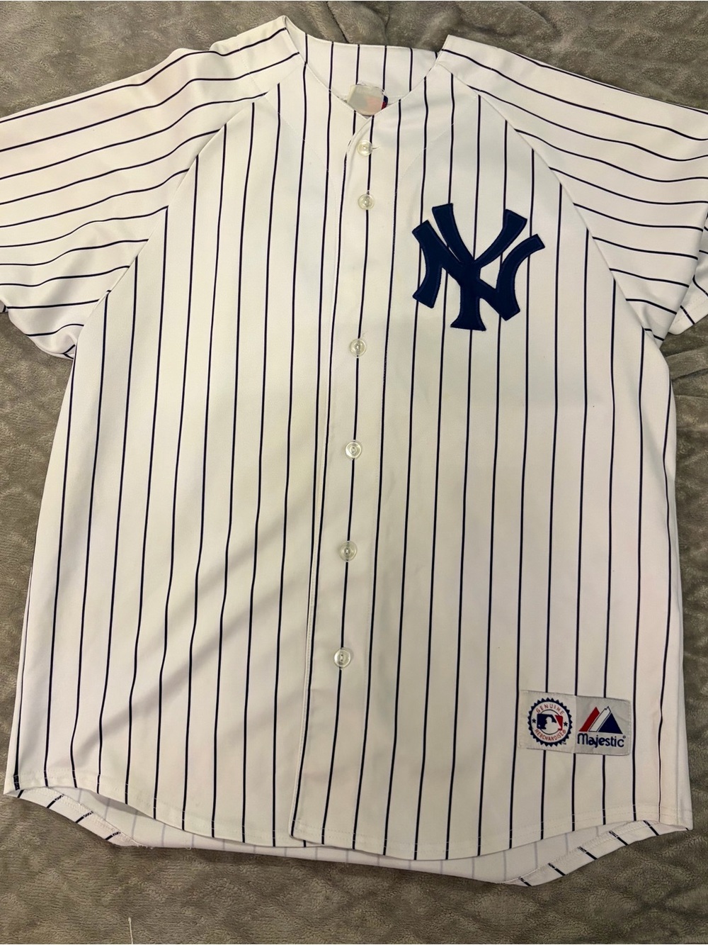 Majestic New York Yankees White with Navy Pinstripes Button-Up Jersey